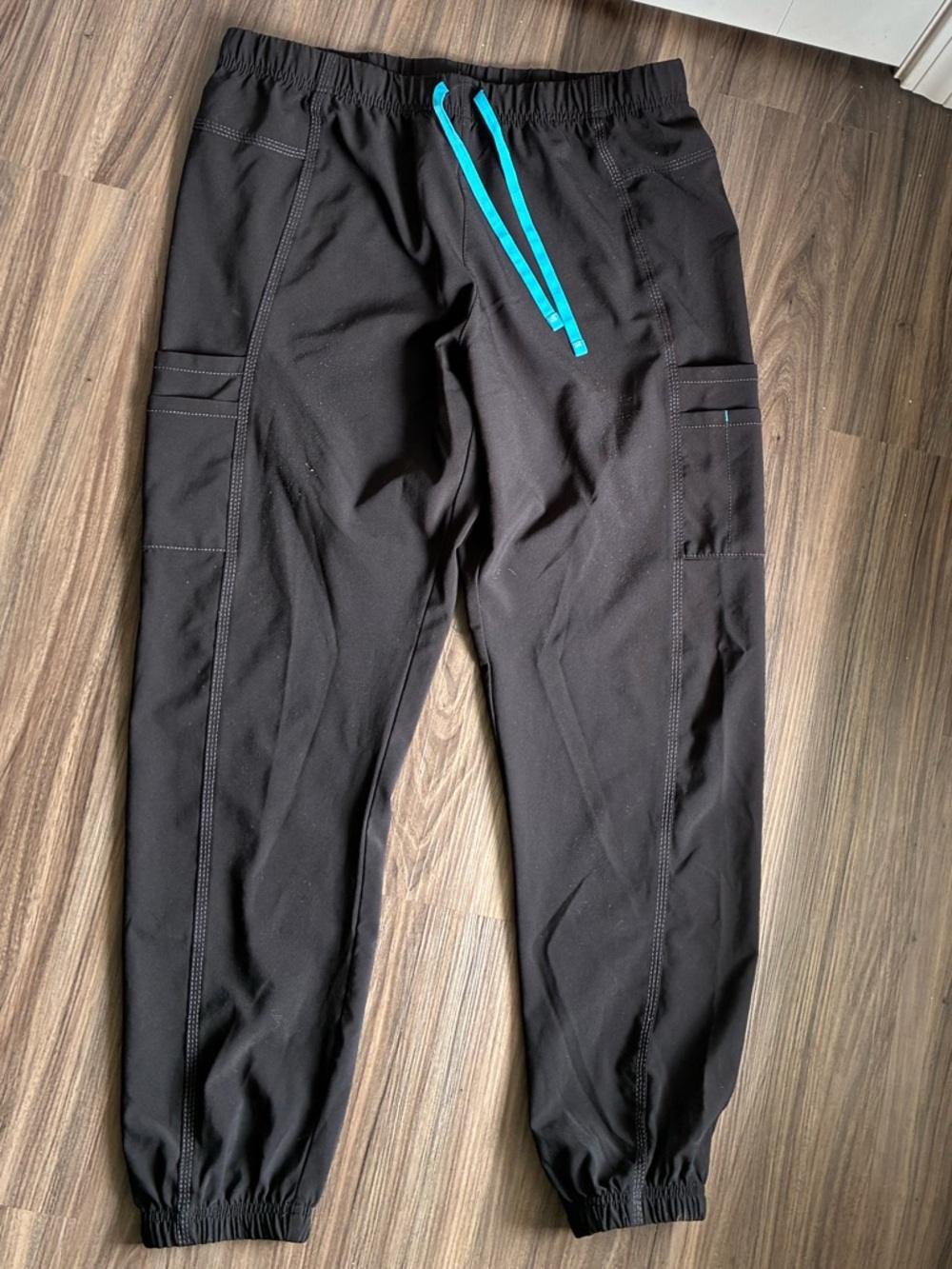 Carhartt Black Jogger Scrub Pants with Teal Drawstring